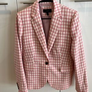 J Crew Pink and White Linen Gingham Blazer